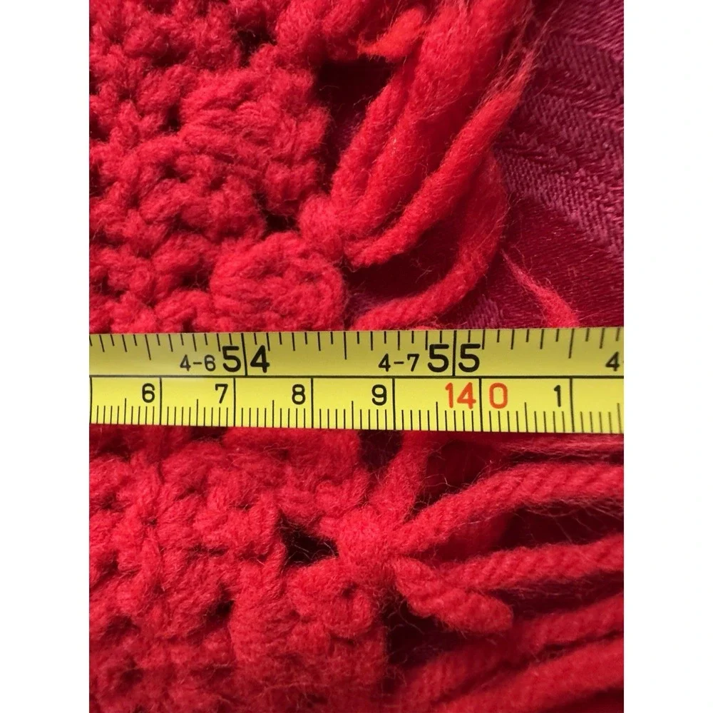 Hand‎ Crocheted Afghan Blanket Red White Blue Geometric Block Throw Vintage